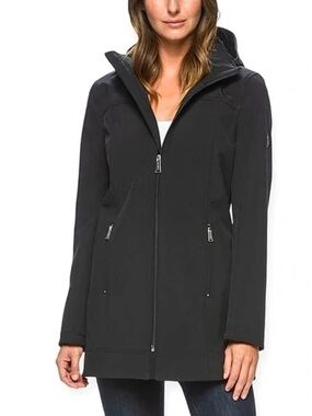 Andrew Marc Hooded Water Repellent Soft-shell Fleece Lined Tunic Rain Jacket